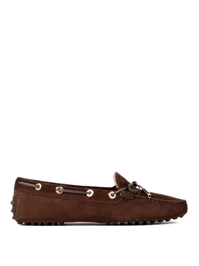 Tod's Heaven Lace Detail Nubuck Loafers In Brown