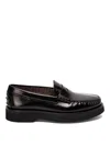 Tod's Block Heel Loafers Penny Strap In Black