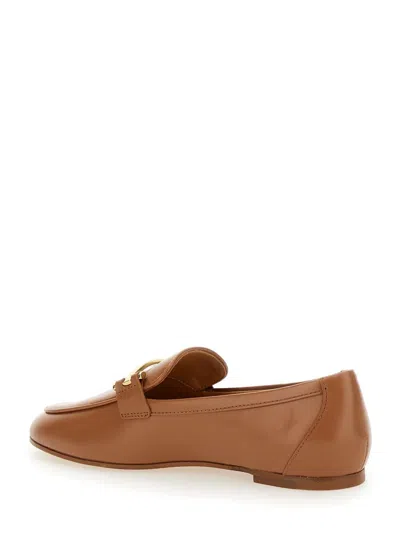 TOD'S BROWN LOAFERS WITH LOGO PLAQUE IN LEATHER WOMAN