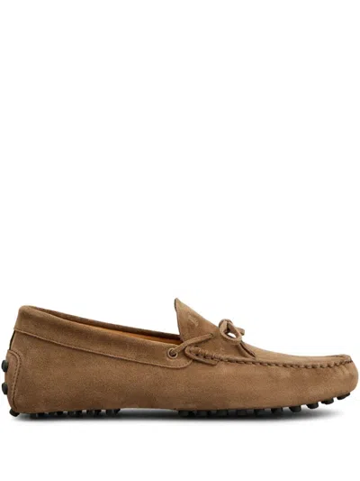 Tod's Suede Leather Loafers With Lace In Brown