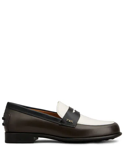 Tod's Leather Loafers Urban Style Rubber Sole In Black