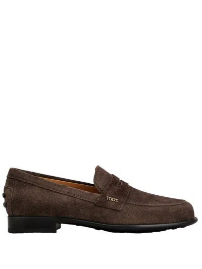 Tod's Suede Loafers With Side Logo In Animal Print