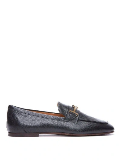 Tod's Tods Moccasin In Black Grained Leather With Leather Sole
