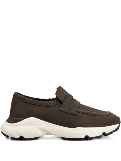 Tod's Sporty Suede Loafers Rubber Sole In Brown