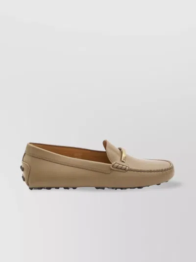 Tod's Moccasins Calfskin Metal Bar In Silver