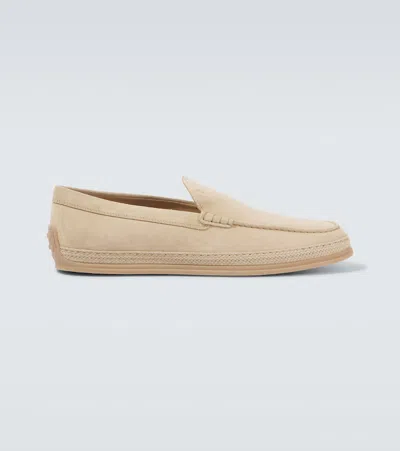 Tod's Beige Woven Leather Slip-on Loafers With Rubber Sole In Neutral