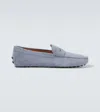 Tod's Rubber Moccasin In Suede Leather In Grau