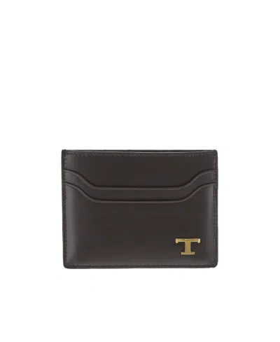 Tod's Monogram Leather Cardholder In Black