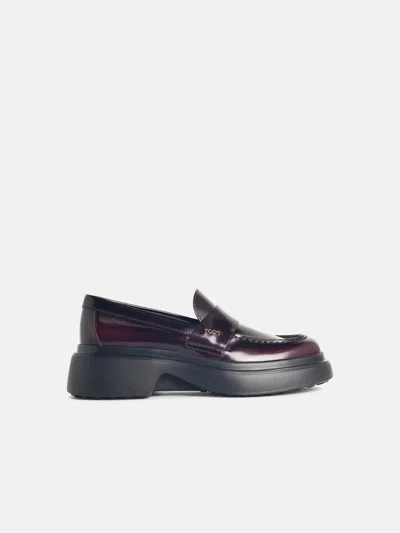 Tod's Must-be Leather Loafers In Burgundy