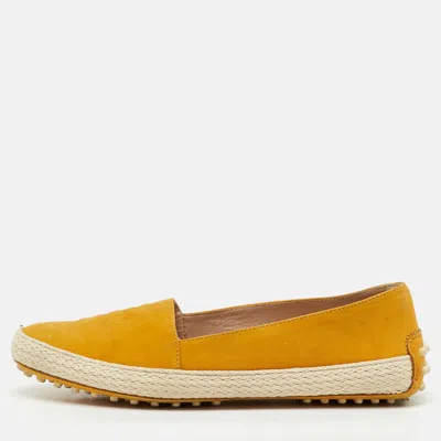 Pre-owned Tod's Mustard Yellow Nubuck Leather Skate Espadrille Flats Size 38