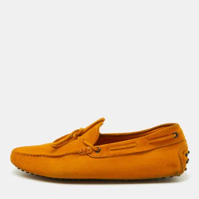 Pre-owned Tod's Mustard Yellow Suede Slip On Driver Loafers Size 43