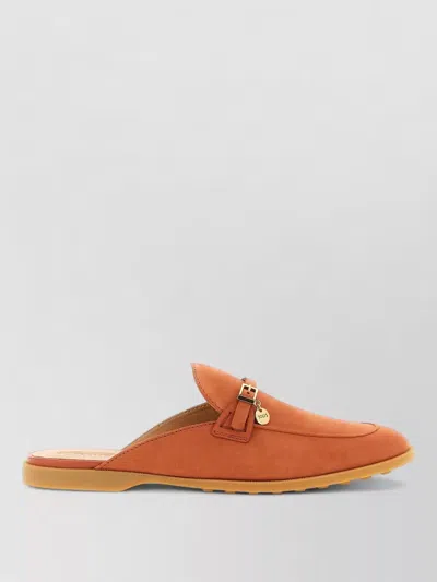 Tod's Nabuk Loafers Buckle Detail Round Toe Rubber In Brown