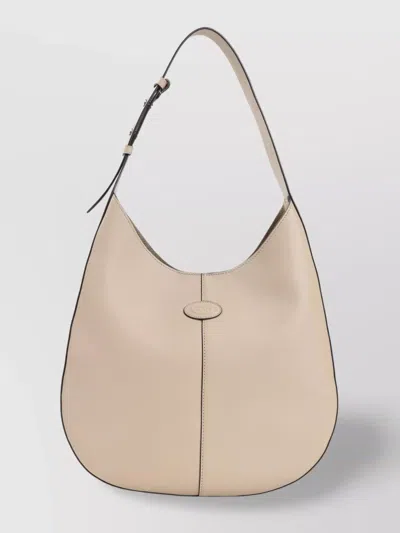 Tod's Natural Leather Shoulder Bag With Contrast Stitching In White