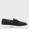 Tod's Suede Loafers With Round Toe And Rubber Sole In Blue