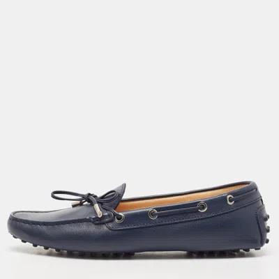 Pre-owned Tod's Navy Blue Leather Slip On Loafers Size 40