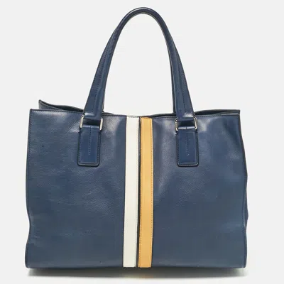 Pre-owned Tod's Navy Blue Leather Stripe Tote