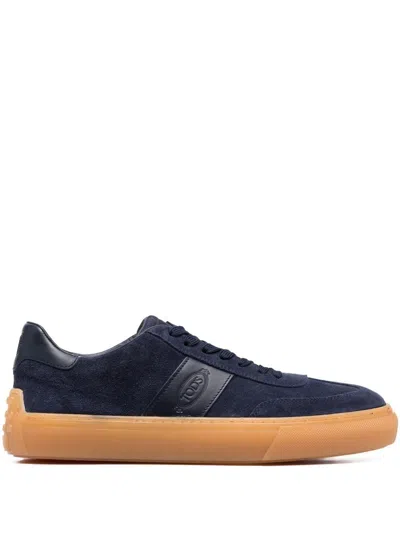TOD'S NAVY BLUE LOGO SUEDE LOW-TOP SNEAKERS FOR MEN
