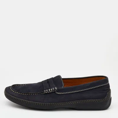 Pre-owned Tod's Navy Blue Nubuck Leather Penny Slip On Loafers Size 40