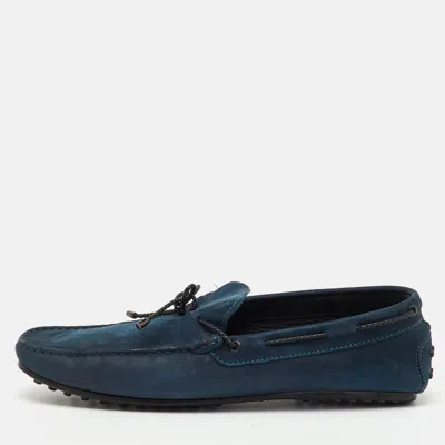 Pre-owned Tod's Navy Blue Nubuck Leather Slip On Loafers Size 45