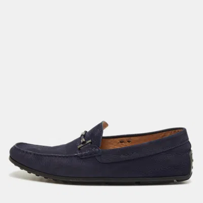 Pre-owned Tod's Navy Blue Suede Double T Loafers Size 44.5