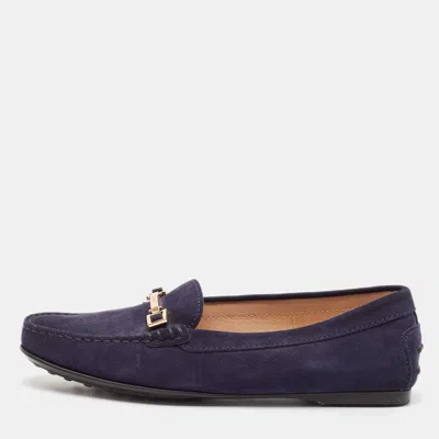 Pre-owned Tod's Navy Blue Suede Gommino T-bar Slip On Loafers Size 38.5