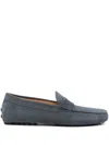 Tod's Bisquit Leather Moccasin With Rubber Sole In Navy Blue