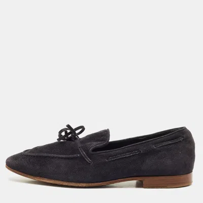 Pre-owned Tod's Navy Blue Suede Penny Penny Loafers Size 39.5