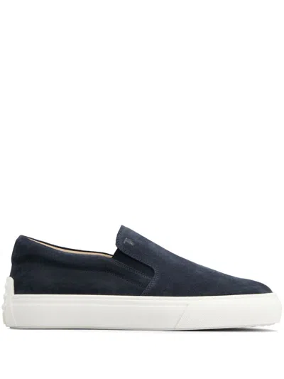 Tod's Navy Blue Suede Slip-on Loafers For Men