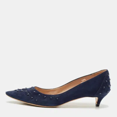 Pre-owned Tod's Navy Blue Suede Studded Ballet Pumps Size 39.5
