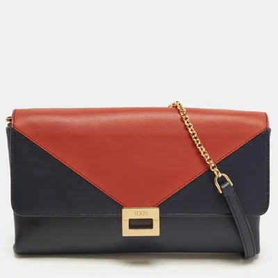 Pre-owned Tod's Navy Blue/red Leather Envelope Chain Clutch