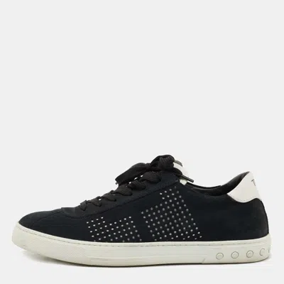 Pre-owned Tod's Tods Navy Blue/white Suede And Leather Low Top Sneakers Size 41.5