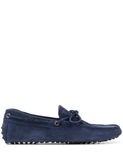 Tod's Navy Bow Detail Loafers In Blue