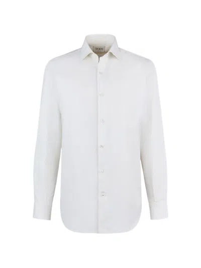 Tod's Shirt In Cotton Herringbone In White