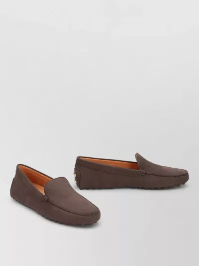 Tod's Nubuck Moccasin Loafers Rubber Sole In Burgundy