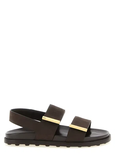 Tod's Leather Slingback Sandals Open Toe Design In Brown