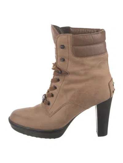Pre-owned Tod's Nubuck Studded Accents Lace-up Boots In Neutral