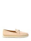 TOD'S NUDE SUEDE LOAFERS WITH RAFFIA INSERT AND DOUBLE T RING ACCESSORY