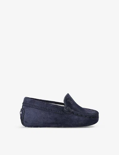 Tod's Tods Navy Pantofola Gommini Suede Driving Shoes 6-12 Months