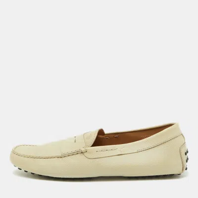 Pre-owned Tod's Off White Leather Slip On Loafers Size 44