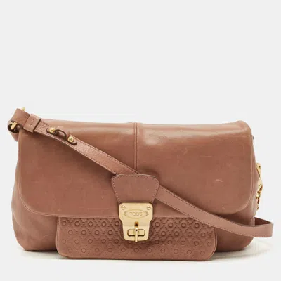 Pre-owned Tod's Old Rose Leather Turnlock Flap Shoulder Bag In Pink
