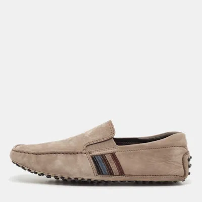 Pre-owned Tod's Olive Green Nubuck Leather Slip On Loafers Size 40