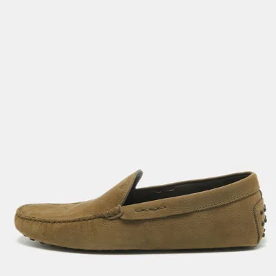 Pre-owned Tod's Olive Green Nubuck Leather Slip On Loafers Size 44.5