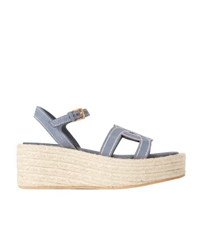 Tod's Kate Cutout Suede Wedge Sandals In Blue