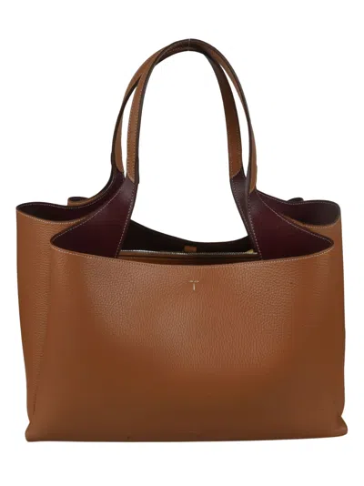 Tod's Open Top Grained Leather Tote In Cuoio