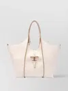 Tod's Open Top Shopper Tote Bag With Contrast Trim In Neutrals
