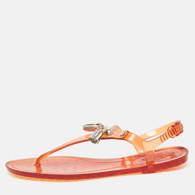 Pre-owned Tod's Orange Jelly Tassel Thong Slingback Flat Sandals Size 39