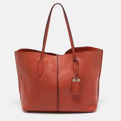 Pre-owned Tod's Orange Leather Medium Joy Shopper Tote