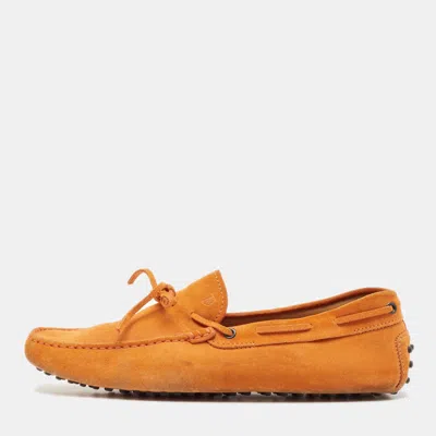 Pre-owned Tod's Orange Suede Bow Slip On Loafers Size 44.5