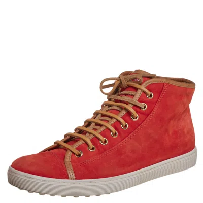 Pre-owned Tod's Orange/brown Suede And Leather High Top Sneakers Size 38