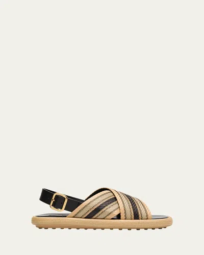 Tod's Leather-trimmed Striped Raffia Sandals In Neutrals